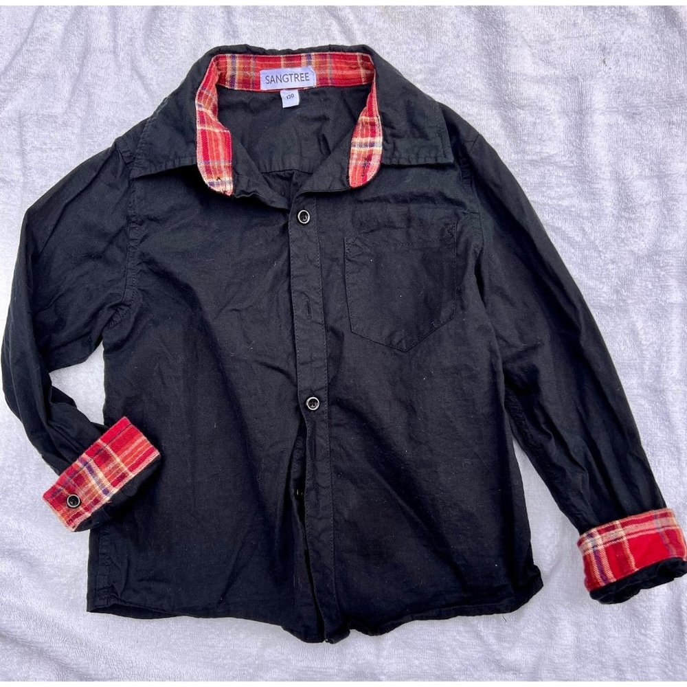 Little boys long sleeve holiday button down